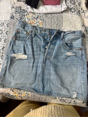 Levi's Light Wash Distressed Denim Mini Skirt